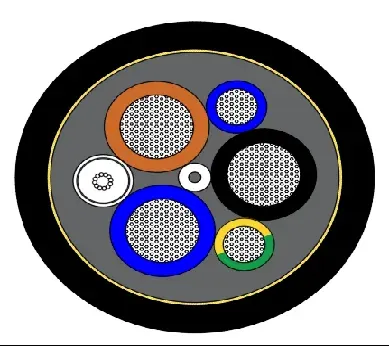 PDK21303-3×120+2×70/2+12G6×2.5/125 Crane Drum Cable, 0.6/1kV, 57mm